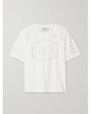 Sea Marie Broderie Anglaise Cotton-Jersey T-Shirt - White