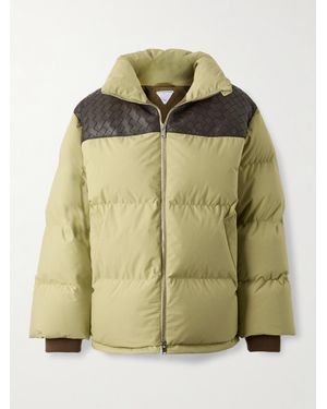Bottega Veneta Quilted Intrecciato Leather-Trimmed Padded Cotton-Shell Down Jacket - Green