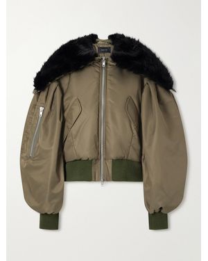 Simone Rocha Hooded Cropped Plush-Trimmed Shell Bomber Jacket - Green
