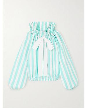 Patou Iconic Bluse Aus Gestreifter Baumwollpopeline Mit Rüschen Und Ripsbandbesätzen - Blau