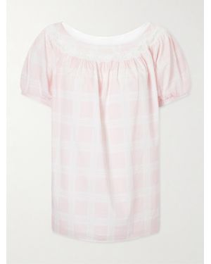 Posse Marilyn Lace-Trimmed Checked Cotton Blouse - Pink