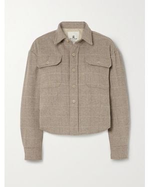 Denimist Cropped Checked Herringbone Wool-Blend Jacket - Natural