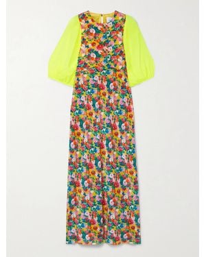 Les Rêveries Floral-Print Silk Crepe De Chine And Georgette Midi Dress - Orange