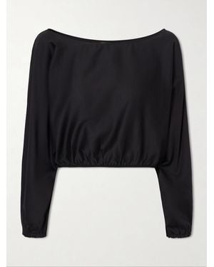 Leset Yoko Cropped Gathered Cotton-Poplin Top - Black
