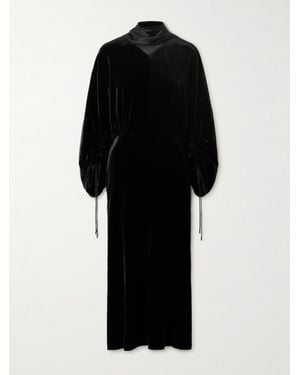 Lanvin Scarf-Detailed Satin-Trimmed Velvet Midi Dress - Black