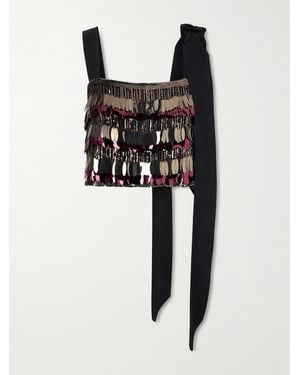 Carolina Herrera Embellished Silk Double-Georgette Cropped Top - Black