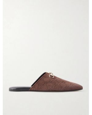Gucci Horsebit-Detailed Debossed Suede Slippers - Brown