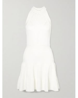 Balmain Minikleid Aus Geripptem Pointelle-Strick - Weiß