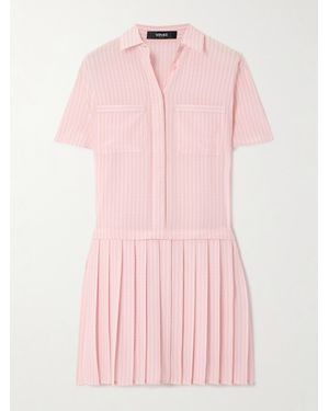 Versace Pleated Printed Silk Crepe De Chine Mini Dress - Pink