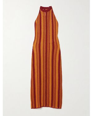 Escvdo Striped Crocheted Cotton Midi Dress - Orange