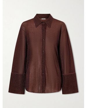 Oséree Lumière Metallic Stretch-Knit Shirt - Brown