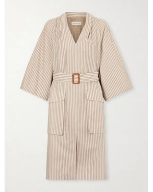 Dries Van Noten Belted Striped Cotton Midi Dress - Natural