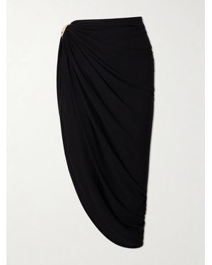 Sportmax Embellished Draped Jersey Midi Skirt - Black