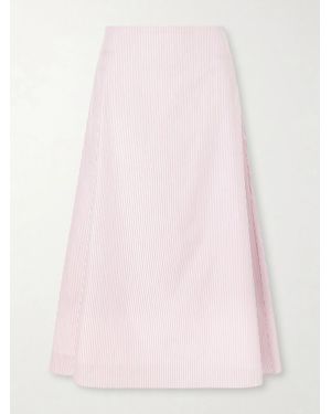 Twp A-Line Striped Cotton Midi Skirt - Pink