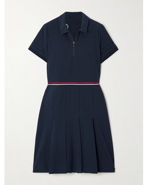 Bogner Pleated Laser-Cut Striped Stretch-Jersey Golf Dress - Blue