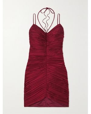 Rasario Ruched Satin Mini Dress - Red