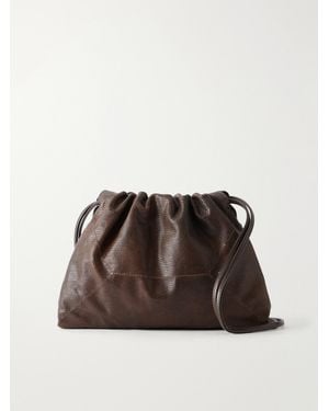 Brunello Cucinelli Monili-Embellished Lizard-Effect Leather Shoulder Bag - Brown