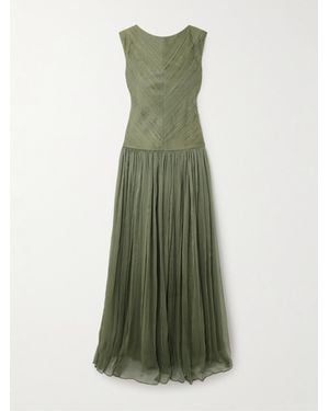 Abadia Eden Pintucked Chiffon Gown - Green
