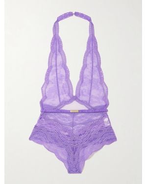 Gucci Neckholder-Body Aus Stretch-Spitze Und Tüll Aus Einer Seidenmischung Mit Gürtel - Lila