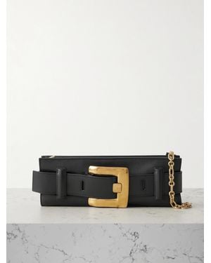 Balmain Anthem Buckled Leather Shoulder Bag - Black