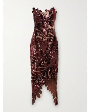 Oscar de la Renta Fern Asymmetric Sequined Tulle Midi Dress - Purple