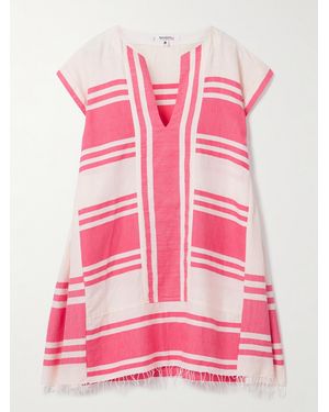 lemlem Elina Fringed Paneled Striped Cotton Kaftan - Pink
