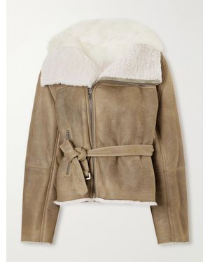 Rick Owens Belted Shearling-Trimmed Suede Jacket - Natural
