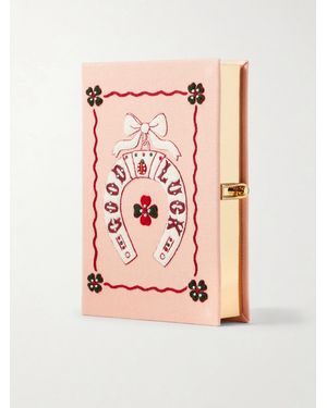 Olympia Le-Tan Good Luck Embroidered Canvas Clutch - Pink