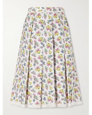 Dolce & Gabbana Pleated Floral-Print Cotton-Poplin Midi Skirt - White