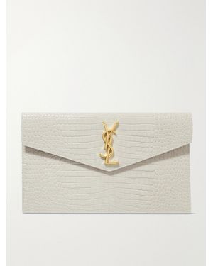 Saint Laurent Uptown Croc-Effect Leather Pouch - Natural