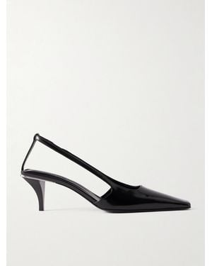Gucci Slingback-Pumps Aus Glanzleder Mit Logodetail - Natur