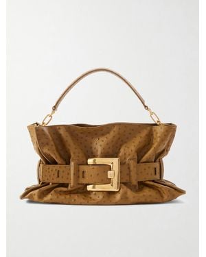 Balmain Anthem Buckled Ostrich-Effect Leather Shoulder Bag - Metallic