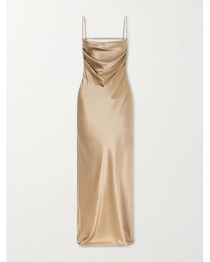 Saint Laurent Open-Back Draped Silk-Satin Maxi Dress - Natural
