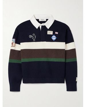 Sea Arther Appliquéd Striped Cotton And Cashmere-Blend Polo Sweater - Blue