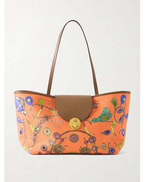 Versace Vivian Printed Leather-Trimmed Canvas Tote - Orange