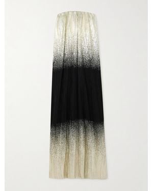 Dima Ayad Strapless Metallic Plissé-Tulle Maxi Dress - Black