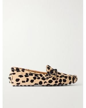 Tod's Gommino Bow-Detail Animal-Print Calf-Hair Loafers - Natural