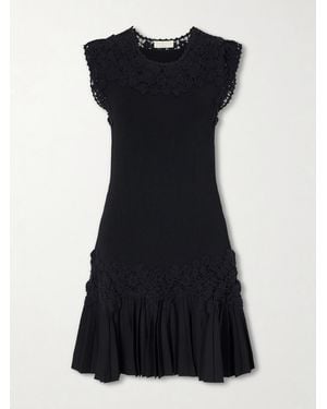 Ulla Johnson Noemie Crochet-Trimmed Ribbed Mini Dress - Black