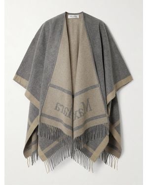 Max Mara Hilde Logo-Jacquard Wool Cape - Grey