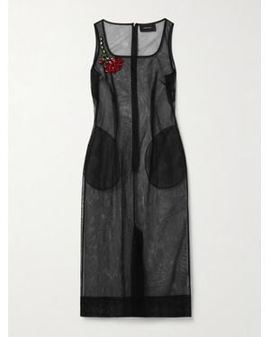Simone Rocha Crystal-Embellished Mesh Midi Dress - Black