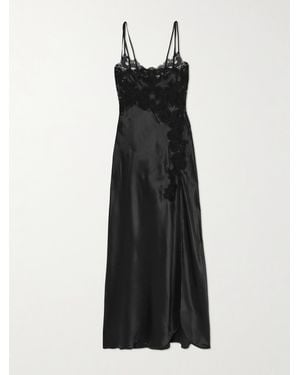 Loretta Caponi Giadette Lace-Trimmed Silk-Satin Gown - Black