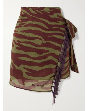 The Attico Fringed Zebra-Print Cotton-Voile Pareo - Brown