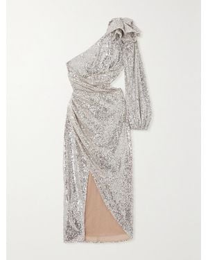 PATBO One-Shoulder Cut-Out Sequined Satin Midi Dress - Metallic