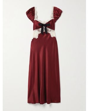 Doen Veda Midikleid Aus Seiden-Charmeuse Mit Besätzen Aus Schnurgebundener Spitze Und Zierschleife - Rot