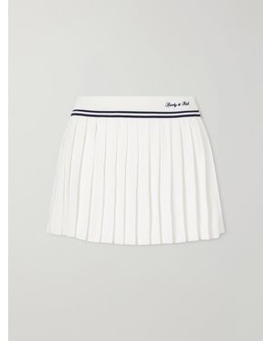 Sporty & Rich Abigail Pleated Embroidered Striped Crepe De Chine Mini Skirt - White