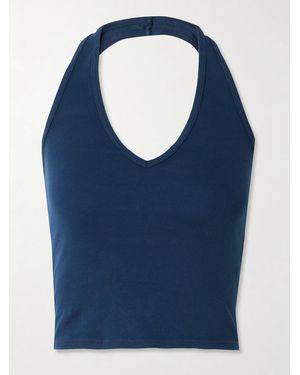 Nili Lotan Britt Ribbed Cotton-Jersey Halterneck Top - Blue