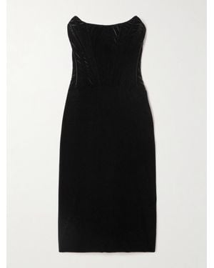 Dolce & Gabbana Strapless Velvet Corset Midi Dress - Black