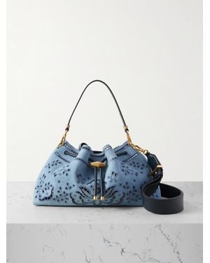 Jimmy Choo Cinch Schultertasche Aus Denim Mit Lochstickerei Und Lederbesätzen - Blau