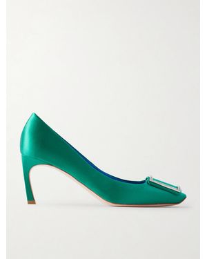 Roger Vivier Decollete Trompette 70 Embellished Satin Court Shoes - Green