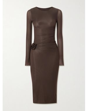 Maygel Coronel Anna Appliquéd Draped Stretch-Jersey Midi Dress - Brown